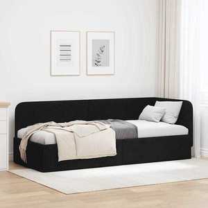 vidaXL Cadru de pat colțar cu headboard Negru 80 x 200 cm țesătură imagine