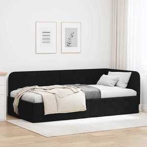 vidaXL Cadru de pat colțar cu headboard Negru 90 x 200 cm țesătură imagine