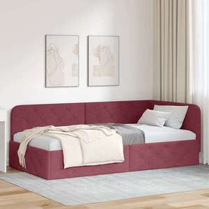 vidaXL Cadru de pat colțar cu headboard Roșu Vin 90 x 200 cm țesătură imagine