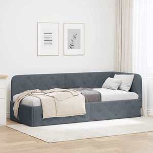vidaXL Cadru de pat colțar cu headboard Gri închis 80 x 200 cm Catifea imagine