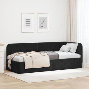 vidaXL Cadru de pat colțar cu headboard Negru 80 x 200 cm Catifea imagine