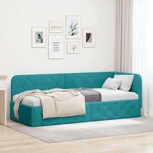 vidaXL Cadru de pat colțar cu headboard Turcoaz 80 x 200 cm Catifea imagine