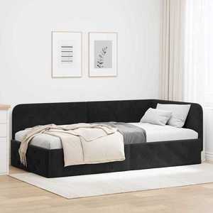 vidaXL Cadru de pat colțar cu headboard Negru 90 x 190 cm Catifea imagine