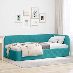 vidaXL Cadru de pat colțar cu headboard Turcoaz 90 x 200 cm Catifea imagine