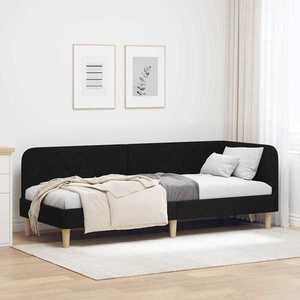 vidaXL Cadru de pat colțar cu headboard Negru 80 x 200 cm țesătură imagine