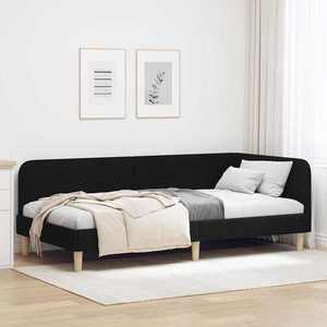 vidaXL Cadru de pat colțar cu headboard Negru 90 x 200 cm țesătură imagine