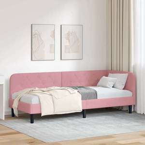 vidaXL Cadru de pat colțar cu headboard Roz 80 x 200 cm Catifea imagine