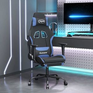 vidaXL Scaun de gaming cu masaj/suport picioare, negru/albastru textil imagine