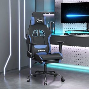 vidaXL Scaun de gaming cu suport picioare, negru și albastru, textil imagine