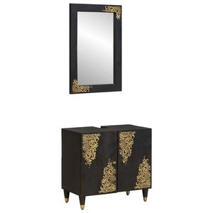 vidaXL Set dulap baie Pe perete cu ușă 2 pcs Negru Lemn de mango solid imagine