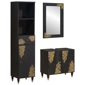 vidaXL Set dulap baie cu sertar cu ușă 3 pcs Negru Lemn de mango solid imagine