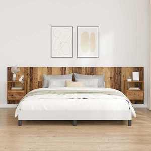 vidaXL Tăblie cu Noptieră cu sertar 3 pcs Lemn Vechi Lemn compozit imagine