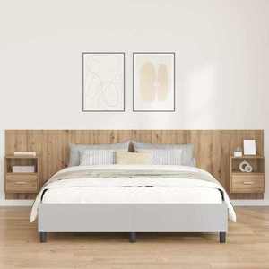 vidaXL Tăblie cu Noptieră cu raft 3 pcs Stejar Artizanal Lemn compozit imagine