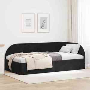 vidaXL Cadru de pat colțar cu headboard Negru 100 cm x 200 cm țesătură imagine