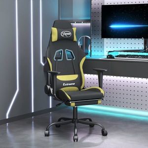vidaXL Scaun gaming masaj/suport picioare, negru/verde deschis textil imagine