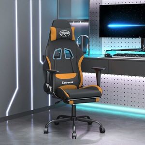 vidaXL Scaun de gaming cu masaj/suport picioare, negru / oranj, textil imagine