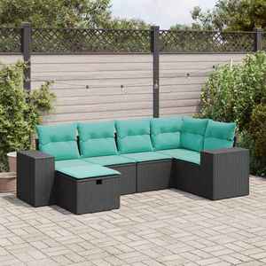 vidaXL Set mobilier de grădină cu perne, 6 piese, negru, poliratan imagine