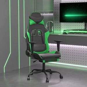 vidaXL Scaun gaming de masaj/suport picioare, negru/verde, piele eco imagine