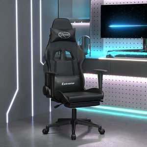 vidaXL Scaun de gaming cu suport picioare, negru, piele ecologică imagine