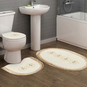 Set covoraș de baie (3 bucăți), Alanur Home, Klozet Tkm.000187, Poliester, Crem imagine