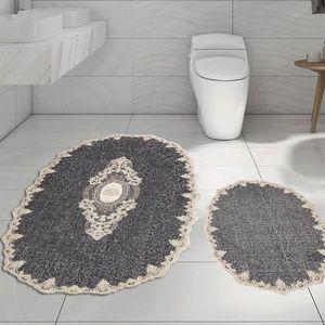 Set covorase de baie 2 piese, Alanur Home, ALNE4650, Poliester, Antracit imagine