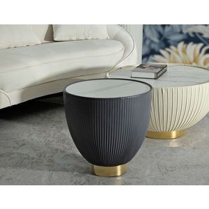 Masuta de cafea Elge, Mauro Ferretti, 46x46x45 cm, fier/ceramica, gri/auriu imagine