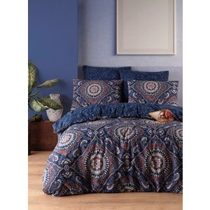 Lenjerie de pat dubla, Varak - Dark Blue, EnLora Home, 65% bumbac/35% poliester imagine