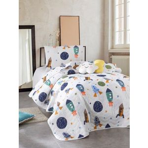 Set cuvertura Single 160x220 cm, 2 piese, Spacex - Dark Blue, EnLora Home, 65% bumbac/35% poliester imagine