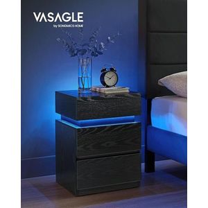 Noptiera cu 3 sertare si iluminare LED, Vasagle, 40x35x55 cm, MDF, negru imagine
