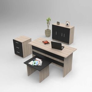 Set mobilier de birou, Locelso, Vo12-Ob, PAL, Stejar / Negru imagine