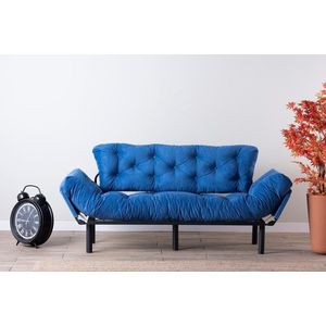 Canapea extensibila Nitta Triple, Futon, 3 locuri, 225x70 cm, metal, albastru imagine