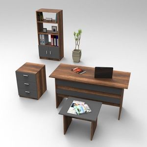 Set mobilier pentru camera de studiu, 4 piese, Locelso, VO11 - BA, pal melaminat, maro/antracit imagine