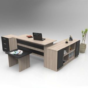 Set mobilier pentru camera de studiu, 4 piese, Locelso, VO13 - OB, pal melaminat, stejar/antracit imagine