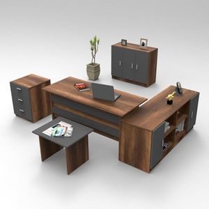 Set mobilier pentru camera de studiu, 5 piese, Locelso, VO16 - BA, pal melaminat, maro/antracit imagine