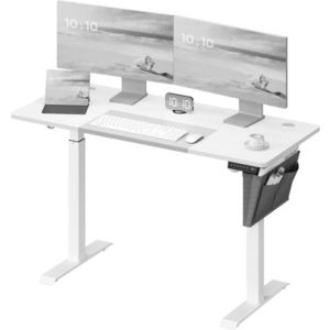 Birou reglabil pe inaltime, Songmics, 140x60x72-120 cm, PAL/otel, alb/bej imagine