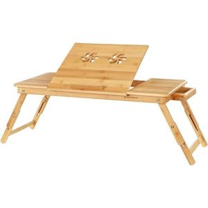 Masuta pentru laptop, Songmics, inaltime ajustabila, 71.5 x 35 x 21-29 cm, bambus imagine