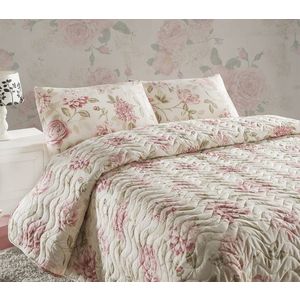 Set cuvertura matlasata Single 160x220 cm, 2 piese, Care - Pink, EnLora Home, 70% bumbac / 30% poliester imagine