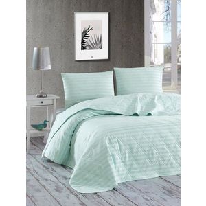 Cuvertura matlasata dubla, Water Yollu Saten - Mint, EnLora Home, 70% bumbac / 30% poliester imagine