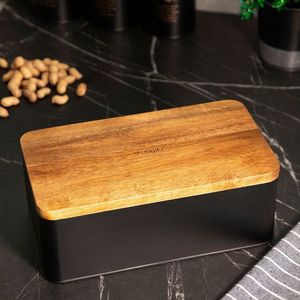 Cutie pentru paine Lomas, Homla, 33x18x13 cm, inox/lemn, negru/natur imagine