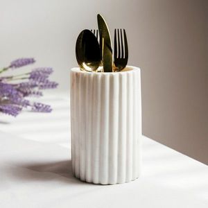 Suport pentru tacamuri Marble Stripes, Homla, 10.5x13 cm, marmura, alb imagine