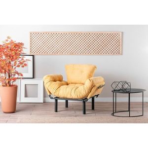 Fotoliu extensibil Nitta Single, Futon, 135x70 cm, metal, mustar imagine