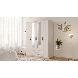 Dulap pentru haine, Rabi, Rb-074, 140x184x52 cm, PAL, Alb mat imagine