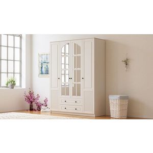 Dulap pentru haine, Rabi, Rb-112, 140x184x52 cm, PAL, Alb mat imagine