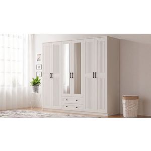 Dulap pentru haine, Rabi, Rb-075, 210x184x52 cm, PAL, Alb mat imagine