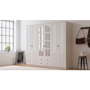 Dulap pentru haine, Rabi, Rb-115, 210x210x52 cm, PAL, Alb mat imagine