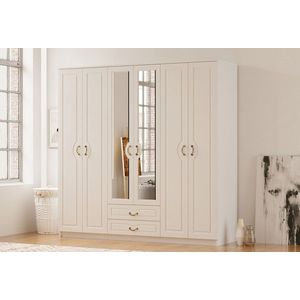 Dulap pentru haine, Rabi, Rb-178, 210x210x52 cm, PAL, Alb mat imagine