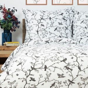 Lenjerie de pat King Size, Volatile, Homla, 3 piese, 200x220 cm, microfibra din bumbac, alb/gri imagine