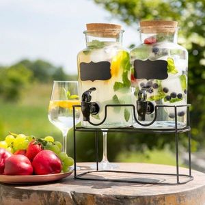 Set 2 dozatoare pentru bauturi cu suport Allos, Homla, 2x2 L, sticla/metal, transparent/negru imagine