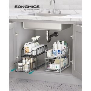 Organizator pentru dulap cu 2 cosuri glisante, Songmics, 26.5x21x31.5 cm, otel, negru imagine