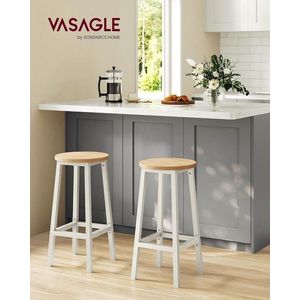 Set 2 scaune de bar, Vasagle, 32x32x65 cm, fier/PAL, alb/natural imagine